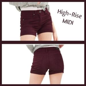Aeropostale High Waisted MIDI BURGUNDY Cuffed Denim Jean Shorts | EUC